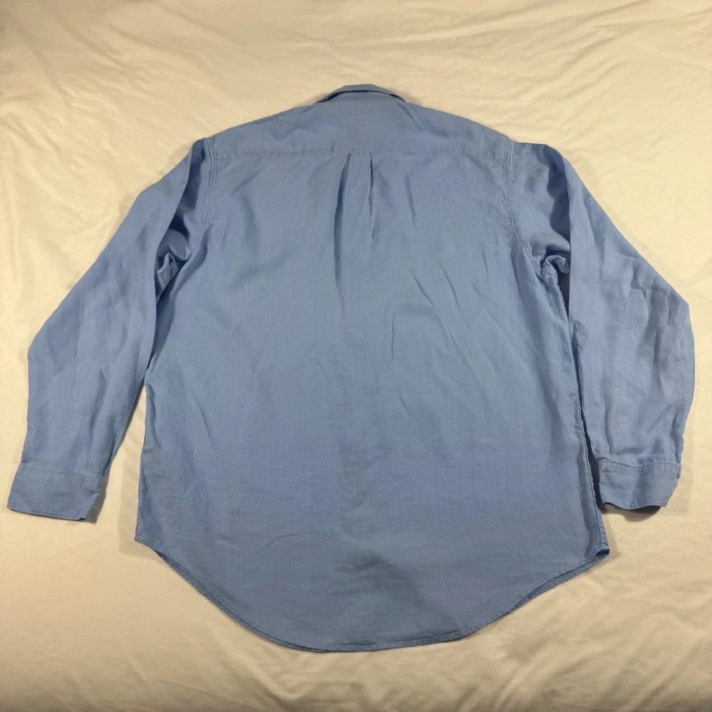 Banana Republic Shirt 100% Linen Men's XL Blue Long Sleeve Button Down‎